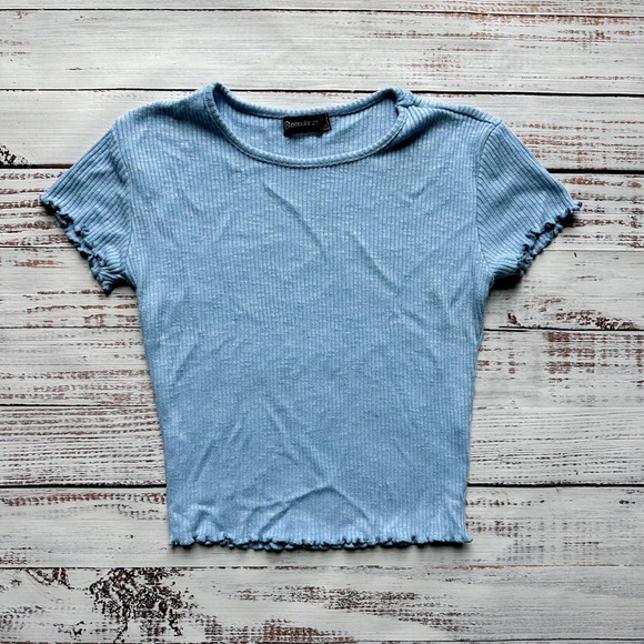 Blue Ribbed Crop Top - Picture 1 of 2